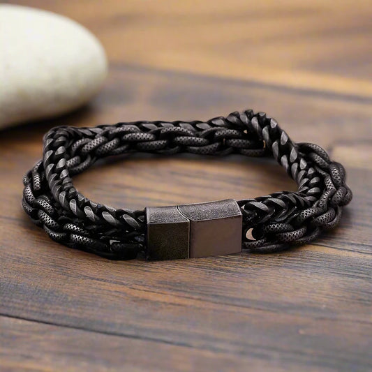 Men's Rustic Stainless Steel Matte Chain Double Layer Bracelet