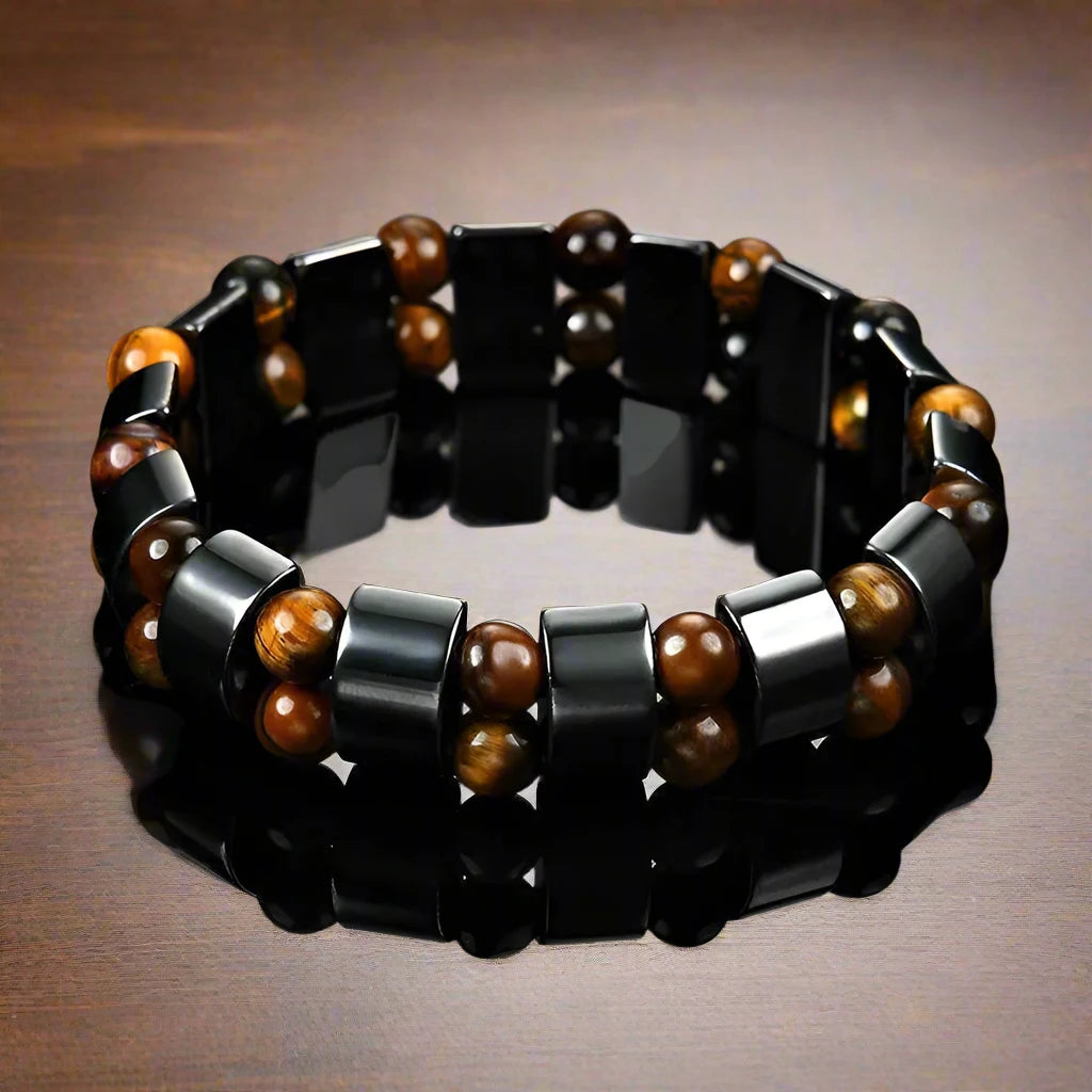 Double Hematite Tigers Eye Men's Bracelet