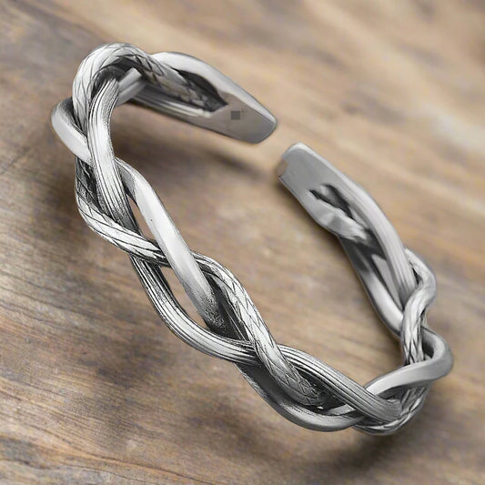 Vintage Weave Twist Silver Men's Bracelet