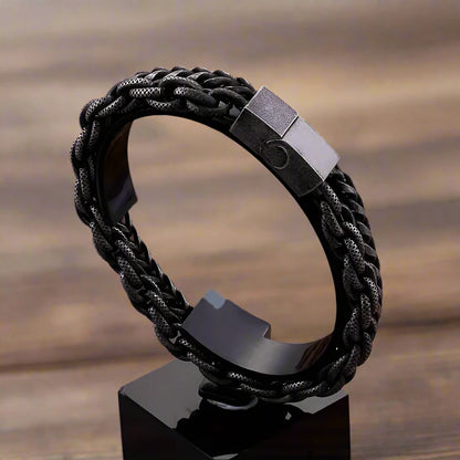 Men's Rustic Stainless Steel Matte Chain Double Layer Bracelet