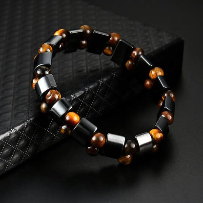 Double Hematite Tigers Eye Men's Bracelet