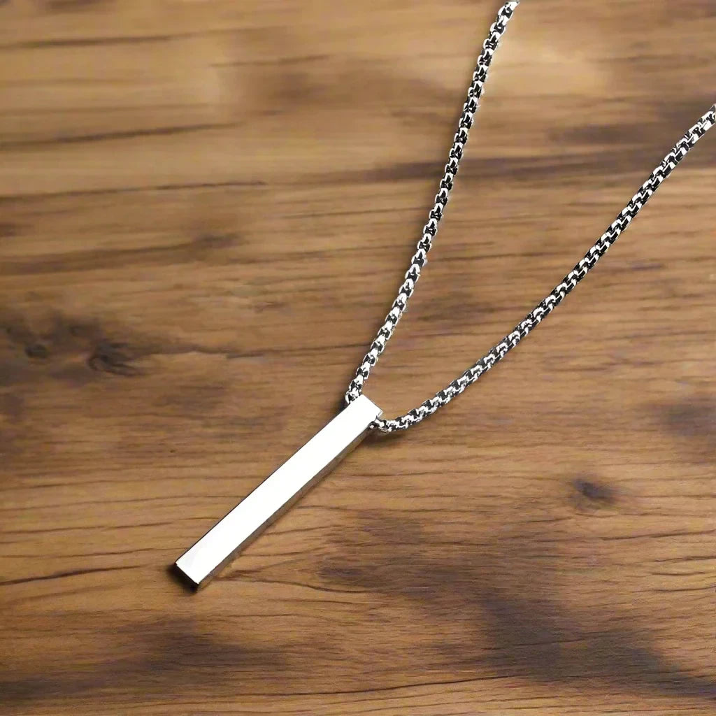 Men's Chain Necklace With Bar Pendant - Stainless Steel