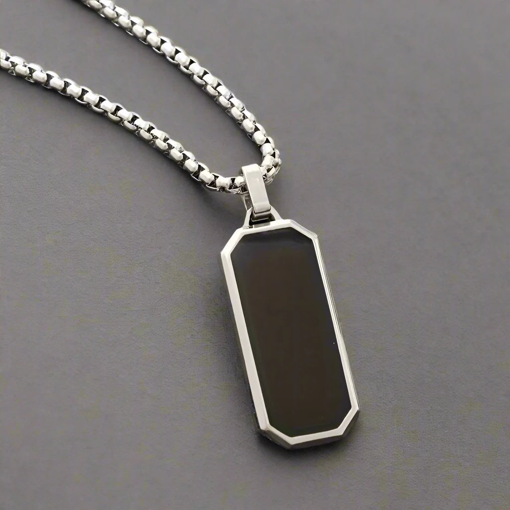 Men's Black Stainless Steel Rectangle Pendant