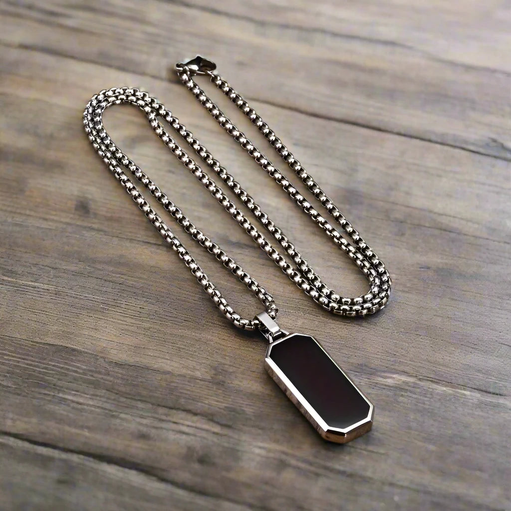 Men's Black Stainless Steel Rectangle Pendant