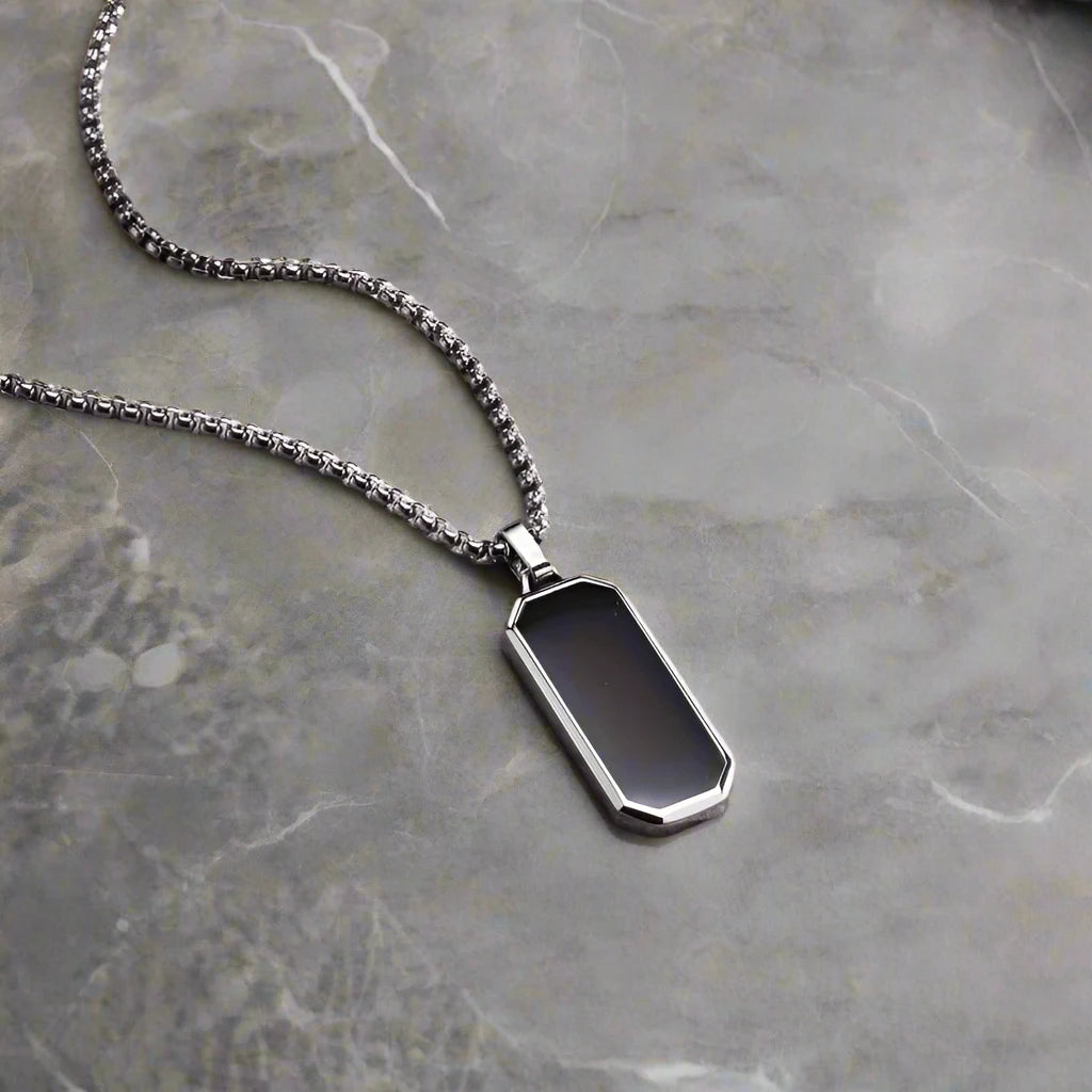 Men's Black Stainless Steel Rectangle Pendant