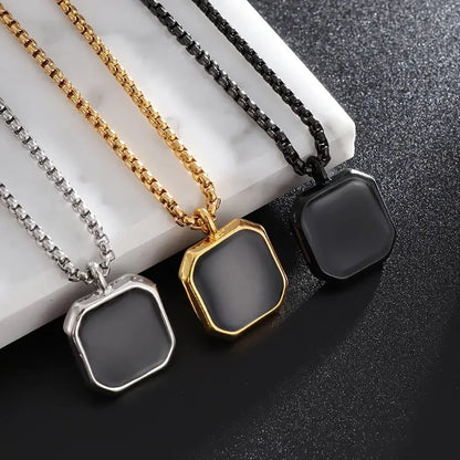 Black Square Stainless Steel Modern Men's Necklace